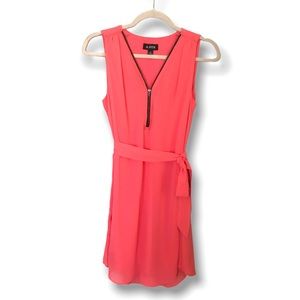 A. Byer Coral Pink Dress with Tie and Zipper Neckline